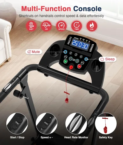 Miniatura 4 de Redliro Walking Treadmill with Long Handrails – Treadmill for Seniors 300 lbs Capacity – Foldable, Lightweight with Wheels, Cup & Phone Holder