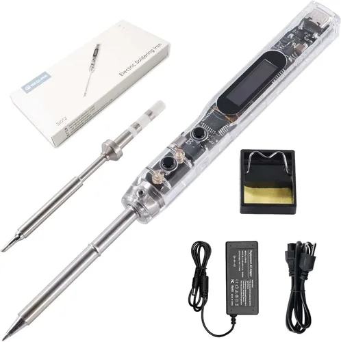 SEQURE Soldador SI012, kit de soldador eléctrico de 68 W, temperatura ajustable de 212 °F-842 °F, calentamiento rápido 8S, OLED digital, sueño