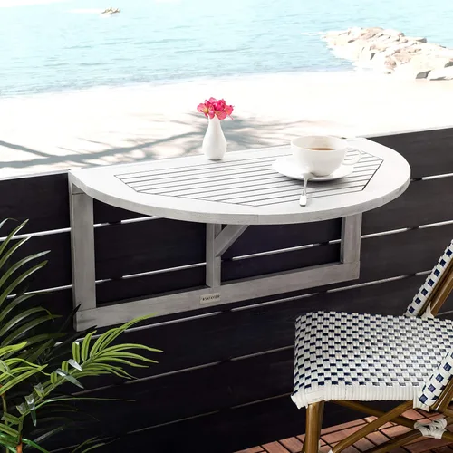 Miniatura 2 de SAFAVIEH Owens - Media mesa colgante para balcón - Gris - Madera maciza - Diseño costero lineal demilune - Ideal para balcón, patio, terraza, porche