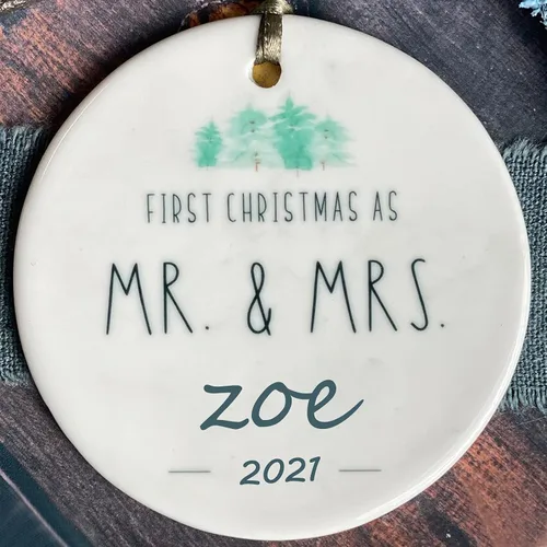 Miniatura 22 de Adorno de matrimonio de 1ª Navidad – Adorno de Navidad «Just Married» – Adorno de señor y señora – Adornos de boda – 1ª Navidad comprometida
