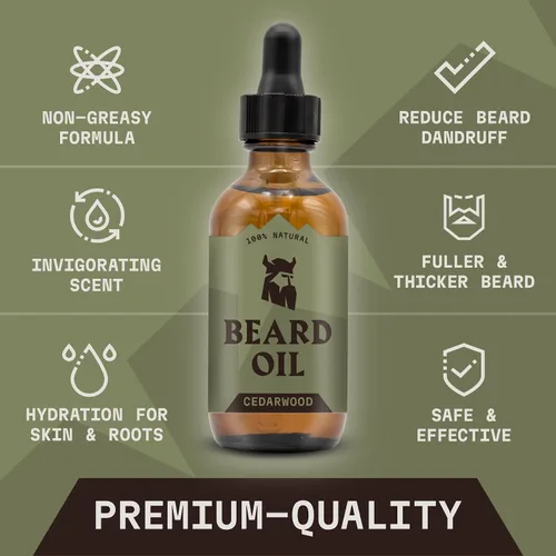 Miniatura 3 de Striking Viking Aceite para barba para hombres, 2 onzas líquidas, paquete de 1, aroma a madera de cedro, aceite suavizante para el crecimiento