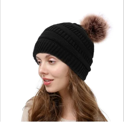 Miniatura 4 de Ottsas Gorro de invierno para mujer, con pompón, cálido, de doble capa, de punto suave, grueso