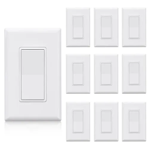 Miniatura 10 de ELEGRP Interruptor de luz decorativo de un solo polo con placa sin tornillos, 15 A 120-277 V, reemplazo del interruptor basculante de paleta