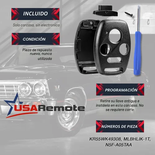 Miniatura 3 de No se requiere corte - Funda y almohadilla para llavero de entrada sin llave para Honda 2003-2012 Accord / 2006-2013 Civic EX / 2009-2015 Pilot