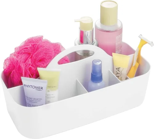 mDesign Organizador de ducha dividido de plástico con asa, almacenamiento para baño o dormitorio, capacidad para jabón de manos, champú, esponjas,