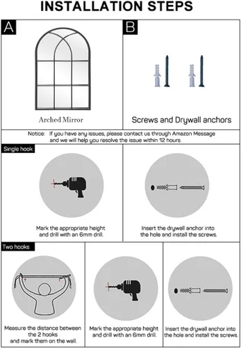 Miniatura 8 de Dewfig Espejo de Pared con Ventana Arqueada, 30"x20" Espejos de Panel de Ventana, Espejos de Tocador para Baño, Dormitorio, Entrada, Sala de Estar