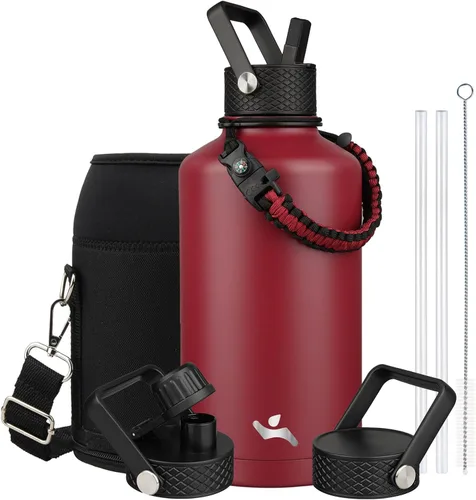 Miniatura 39 de Konokyo - Botella de agua aislada de 18 onzas, botellas deportivas de acero inoxidable con 3 tapas, verde militar