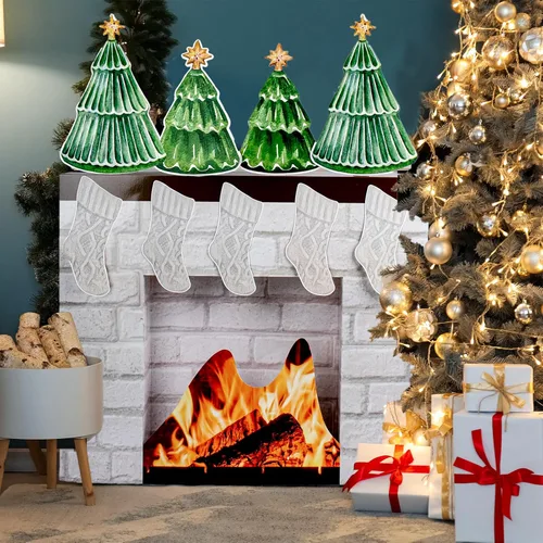 Miniatura 5 de Chimenea de cartón de Navidad para chimenea, chimenea falsa con calcetín 3D para decoración de fondo de fiesta de Navidad, 27 x 23 x 3.5 pulgadas