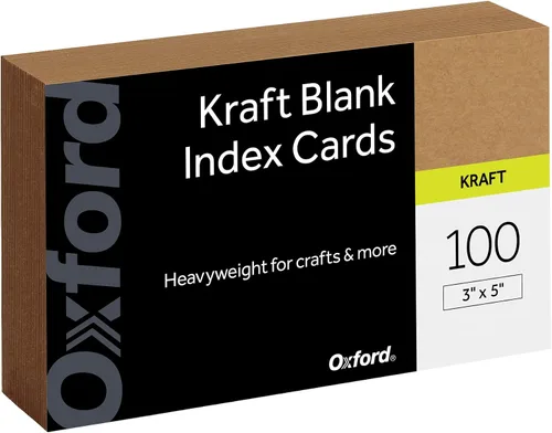 Oxford Tarjetas de índice Kraft, paquete de 100, tarjetas de índice de 3 x 5 pulgadas, papel grueso de alta calidad para regalos, manualidades,