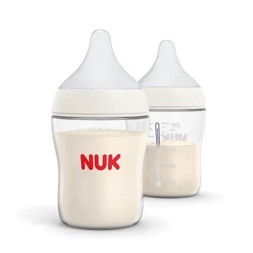 NUK Perfect Match 2 en 1 Biberón Natural y Anticólicos con Flujo Lento, Tetina Ancha y Adaptable, 5 oz, Paquete de 2