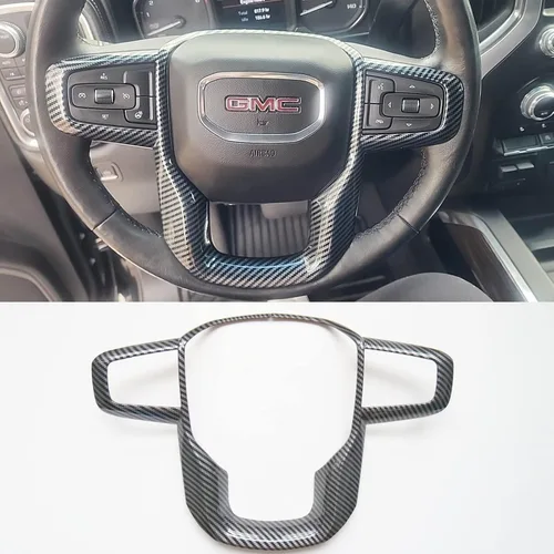 ZiWen Nueva Funda de Volante con Moldura de Impresión de Fibra de Carbono para GMC Sierra 1500 2500HD 3500HD 2020 2021 2022 2023 2024 2025 Yukon XL
