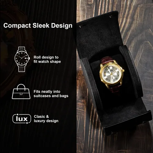 Miniatura 5 de ROSELLE Funda para reloj para hombres y mujeres con forro de gamuza, estuche de viaje para reloj, organizador de almacenamiento y exhibición