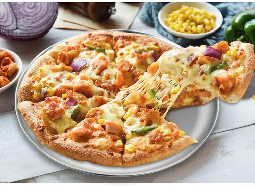 Miniatura 6 de Deedro Bandeja de pizza para hornear pizza, bandeja redonda de acero inoxidable, bandeja para hornear pizza de alta resistencia para horno, bandeja