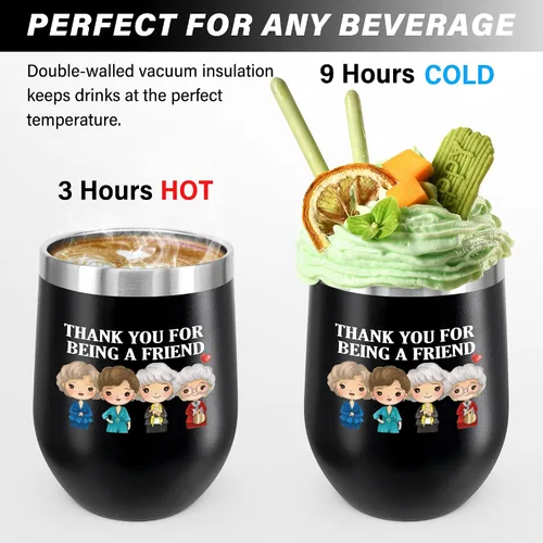Miniatura 6 de ATHAND Regalos dorados para niñas, vaso de vino de 12 onzas con tapa con texto en inglés "Thank You for Being a Friend", regalo para mejores amigas