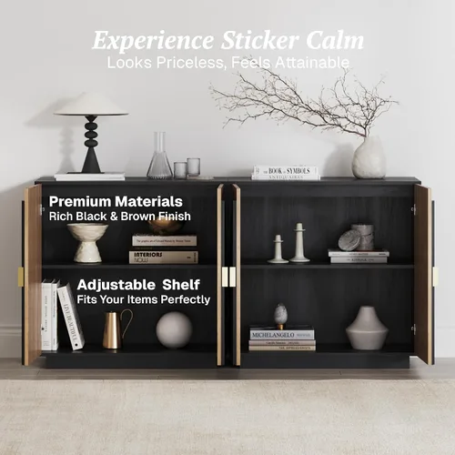 Miniatura 4 de BELLEZE Aparador Modular Acanalado Buffet con Almacenamiento, Mesa Consola Moderna de Mediados de Siglo con Puertas Arqueadas Simétricas, Elegante