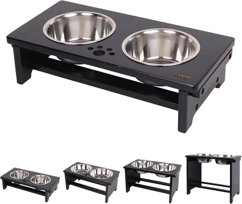 Miniatura 13 de HTB Cuencos Elevados para Perros, Soporte de Cuenco Elevado para Perros con 2 Cuencos de Acero Inoxidable, Cuencos Elevados para Perros