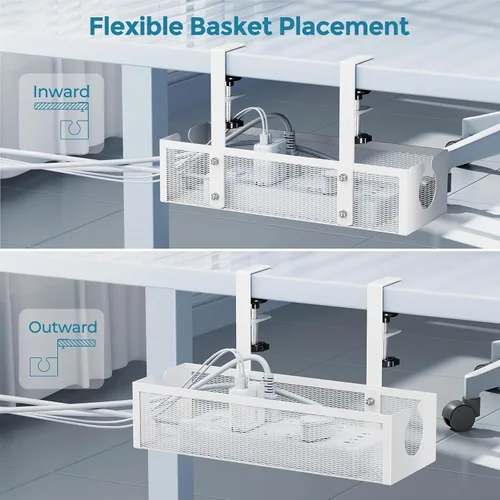 Miniatura 2 de YECAYE Bandeja de organización de cables de metal para debajo del escritorio, tira de alimentación y organizador de cables para oficina en casa