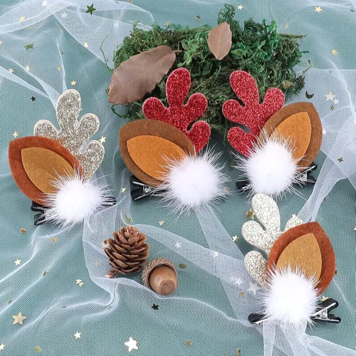 Miniatura 3 de Boobeen Pinza de Pelo Navideña - 2 Pares Lindas Orejas de Reno, Accesorio de Pelo con Cuernos, Diadema, Pasador para Fiesta de Navidad