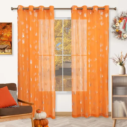 Miniatura 13 de Youleyar - 2 paneles de cortinas de gasa con estampado de lámina dorada, con ojales en la parte superior, para ventana, de 63 pulgadas de largo