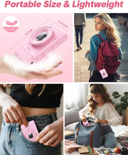 Miniatura 2 de W&O Cámara digital, cámara para niños, cámaras digitales para apuntar y disparar para niños, con pantalla LCD de 2.8 pulgadas, 64 MP, zoom de 16X