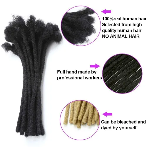 Miniatura 2 de Extensiones de cabello humano real de 20 hebras para mujeres/hombres/niños, se pueden teñir, decolorar, rizar, 4 pulgadas, extensiones de rastas
