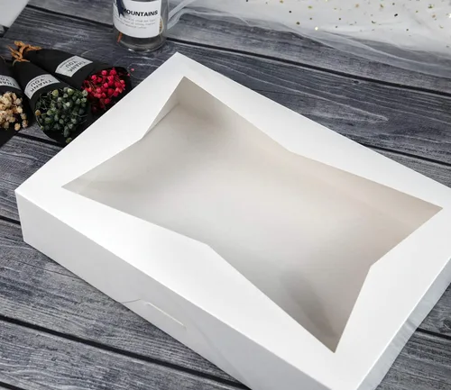 Miniatura 5 de ONE MORE [Paquete de 15] Cajas de galletas de panadería con cerradura blanca de 14 x 10 x 3 pulgadas, contenedor grande de cartón con ventanas