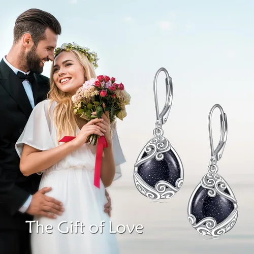 Miniatura 47 de Aretes colgantes con forma de lágrima de filigrana de piedra lunar de plata de ley 925 con cierre de palanca para mujer, regalos de joyería