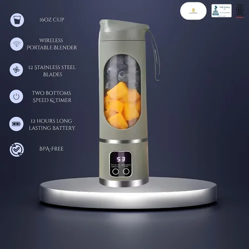 Miniatura 6 de Licuadora portátil de 16 oz/16.9 fl oz para jugos y batidos con 12 cuchillas de acero inoxidable Recargable por USB y control de múltiples
