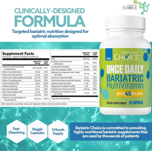 Miniatura 7 de Bariatric Choice Multivitamínico bariátrico una vez al día con 45 mg de hierro, cápsula fácil de tragar, vitamina para pacientes de cirugía