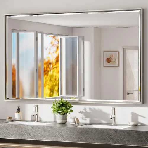 Miniatura 17 de Espejo de baño negro, espejo de baño biselado de 16 x 24 pulgadas para pared, espejo con marco negro antioxidante para decoración de baño, sala