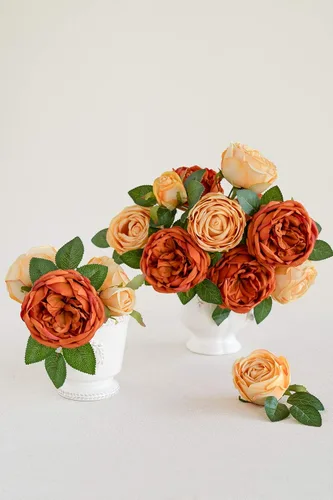 Miniatura 2 de Ling's moment Flores artificiales Austin de seda de terracota, rosas de seda naranja con tallo para ramos de boda de otoño, centros de mesa, fiesta