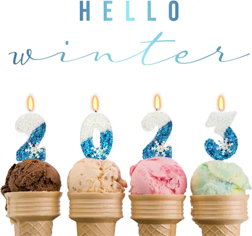 Miniatura 4 de Velas temáticas de cumpleaños de nieve congelada, vela de cumpleaños número 4 para suministros de fiesta, decoración de fiesta de cumpleaños Azul