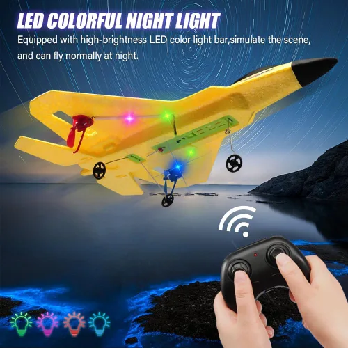 Miniatura 5 de Fremego Avión RC F22 de 2.4GHz con Control Remoto con Estabilizador Giroscópico, Luces LED y Baterías Duales, Planeador RC de Vuelo Fácil