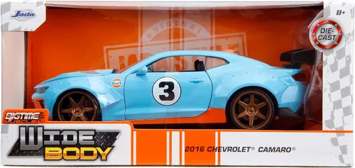 Miniatura 8 de Jada Toys Big Time Muscle 1:24 2016 Chevy Camaro SS Widebody Gulf - Coche fundido a presión, juguetes para niños y adultos (azul/naranja)