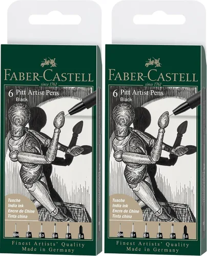Miniatura 6 de Faber-Castell PITT Artist Pen India Ink Pen - Cartera de 6 colores 199 negro - XXS, XS, S, F, M, 1.5, (167154)