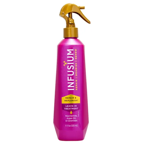 Tratamiento de reparación y reposición sin enjuague de Infusium - Spray para el cabello con niacinamida, aceite de argán y ceramidas - Fortalece y
