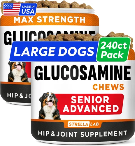 Miniatura 14 de STRELLALAB Suplemento avanzado de glucosamina para cadera y articulaciones para perros mayores, mejillón y colágeno de labios verdes, alivio