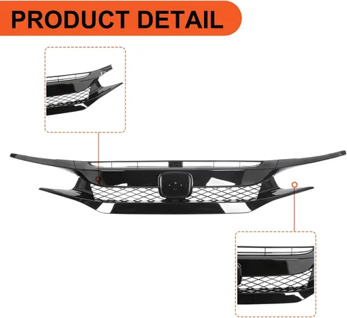 Miniatura 5 de ECOTRIC Parrilla delantera de malla para parachoques compatible con Honda Civic 2019-2021, repuesto para HO1200241 Honda Civic T-R