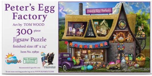SUNSOUT INC - Peter's Egg Factory - Rompecabezas de 300 piezas por artista: Tom Wood - Tamaño acabado 18" x 24" Pascua - MPN # 29830