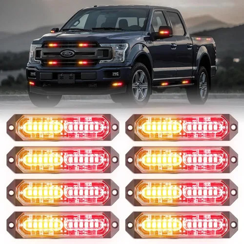 Miniatura 16 de 8 Piezas Luces Estroboscópicas de Emergencia de Montaje en Superficie Ámbar Blanco para Camiones, Barra de Luz Intermitente de Advertencia