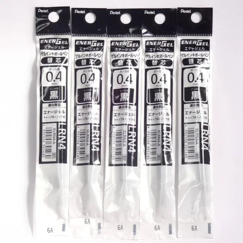 Pentel Recambio de tinta negra de 0.016 in (XLRN4-A), para bolígrafo retráctil EnerGel (BLN74-A), 5 unidades en total (importación de Japón)