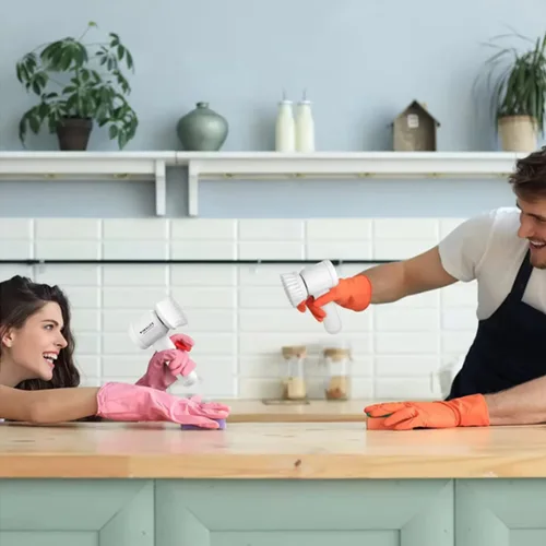Miniatura 7 de VIMALIFE Limpiador eléctrico giratorio, limpiador de baño inalámbrico IPX6 impermeable con 5 cabezales reemplazables, cepillo de limpieza eléctrico