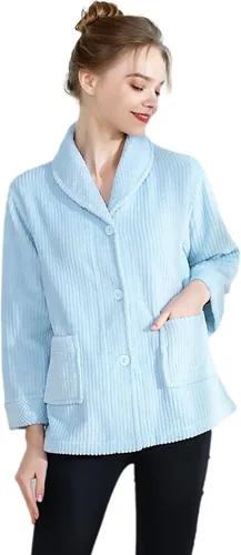 Chaqueta de cama frontal con cuello de chal de lana coral con aguja de caída de color morado claro para mujer