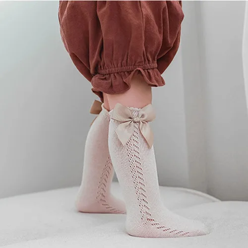 Miniatura 3 de TIBE PINCESS Calcetines altos hasta la rodilla para bebés y niñas, con lazo de malla transpirable, calcetines de vestir para niños, calcetines