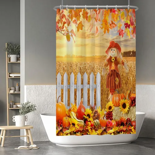 Miniatura 123 de Cortina de ducha de fantasma y gato negro para niños, 36 x 72 pulgadas, espeluznante y bonita, cortina de baño de Halloween con 6 ganchos, cortina