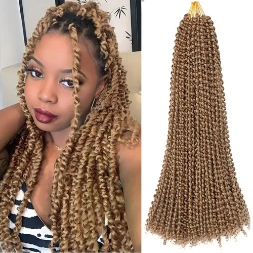 Cabello Passion Twist de 24 pulgadas, cabello rubio ondulado de ganchillo para mujeres, cabello largo bohemio sintético rizado, extensiones de 27#