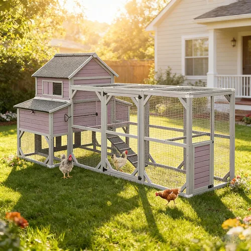 Miniatura 14 de Aivituvin Gallinero para 4-6 pollos/patos, gallinero de madera para exteriores, jaula grande para gallineros con dos cajas anidables (gris, AIR45)