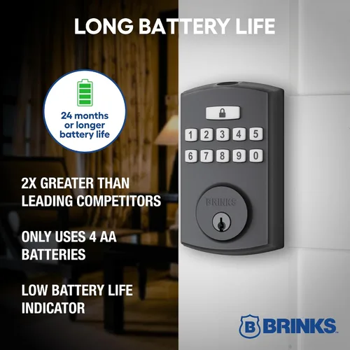 Miniatura 5 de BRINKS Cerraduras de Seguridad para Puerta, Entrada sin Llave de Alta Seguridad, Cerradura de Puerta Electrónica Inteligente con Cerradero, Hasta 50