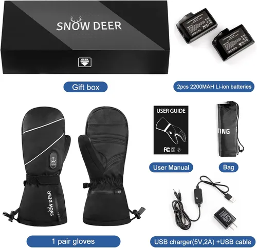Miniatura 7 de SNOW DEER Guantes térmicos para hombres y mujeres, 7.4 V 2200 mAh, batería eléctrica recargable, esquí, esquí, patinaje, nieve, camping, senderismo