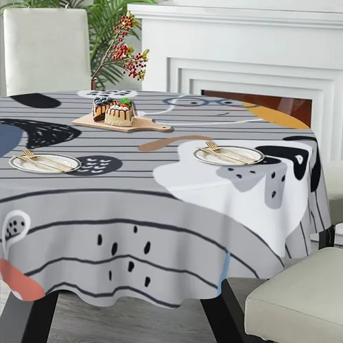 Miniatura 5 de Bonito mantel redondo minimalista con estampado de perro, lavable, resistente a las arrugas, para el hogar, cocina, comedor, picnic, campamento